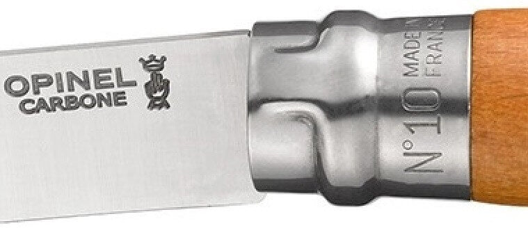 Couteau Opinel Tradition Carbone n°10 lame 10cm manche hêtre + virole tournante