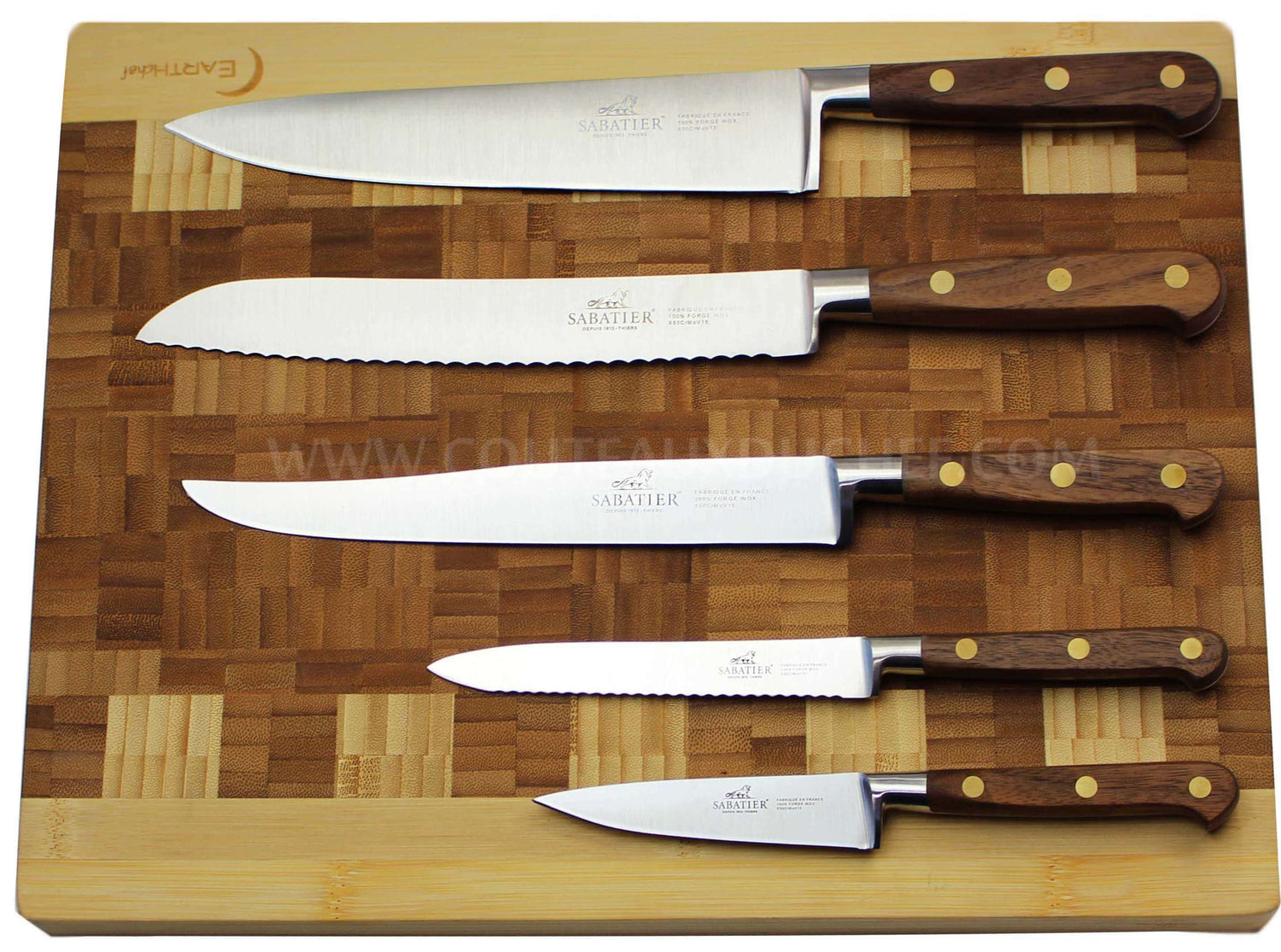 Bloc SABATIER Perigord en noyer laqué noir 5 couteaux forgés acier inox