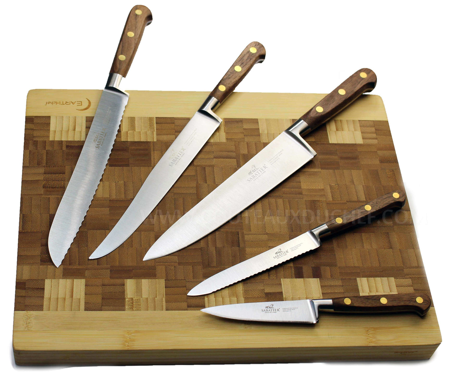 Bloc SABATIER Perigord en noyer laqué noir 5 couteaux forgés acier inox