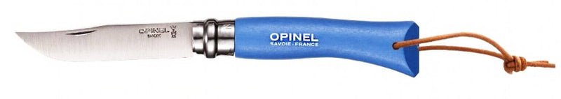 Couteau opinel Acidulé n°07 lame 8cm virole tournante manche azur + cordon