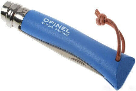 Couteau opinel Acidulé n°07 lame 8cm virole tournante manche azur + cordon