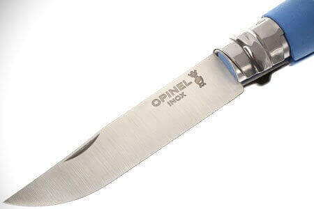 Couteau opinel Acidulé n°07 lame 8cm virole tournante manche azur + cordon