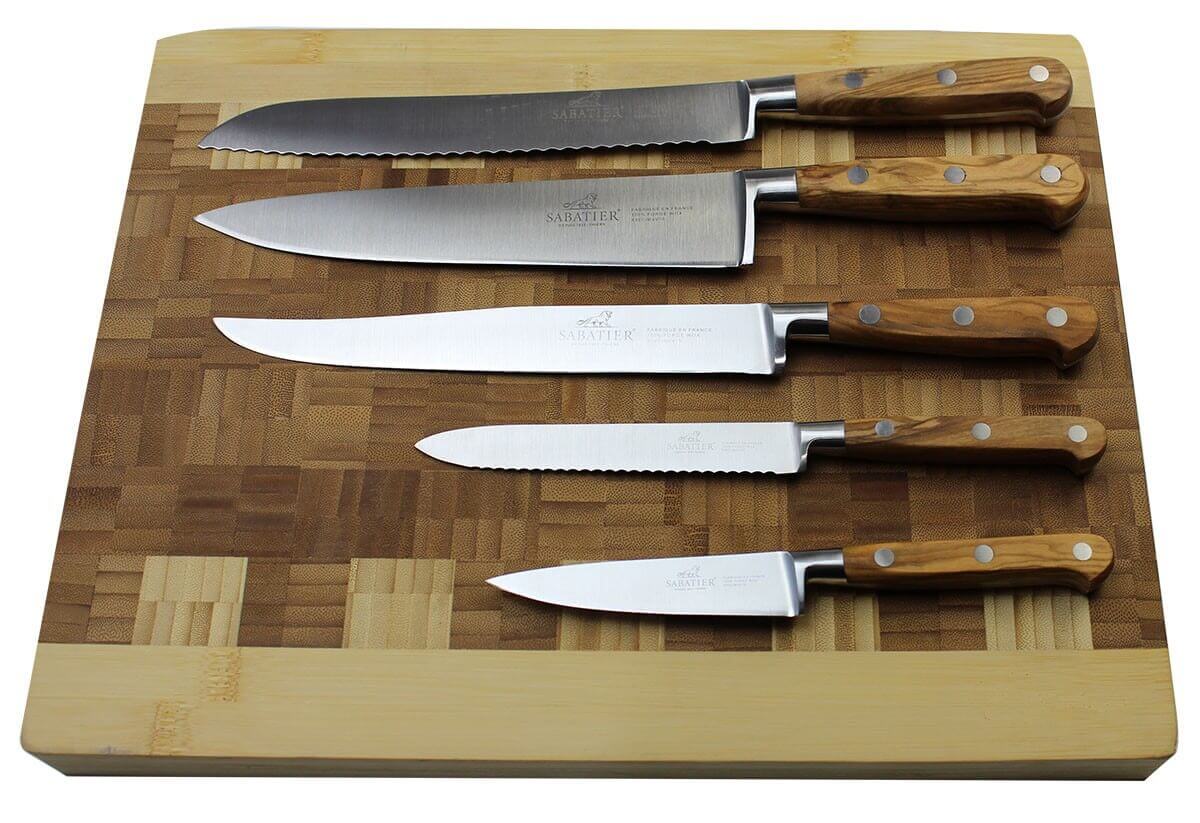 Bloc SABATIER Provençao en olivier laqué blanc 5 couteaux forgés acier inox