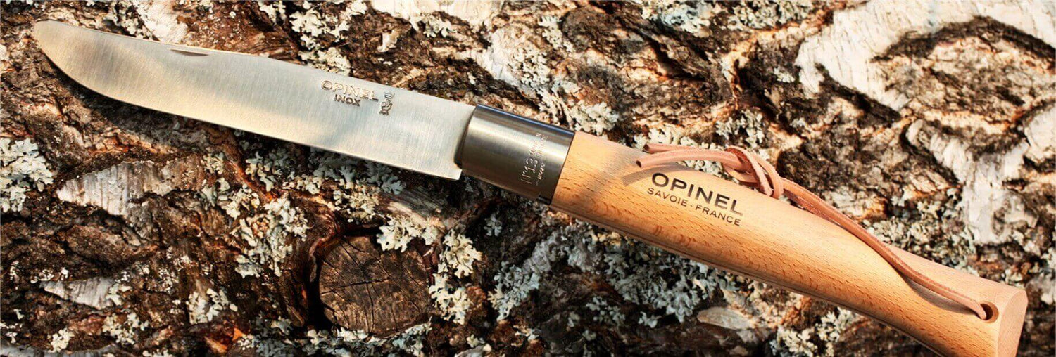 L'Opinel Géant n°13 lame 22cm virole tournante manche hêtre + lacet cuir