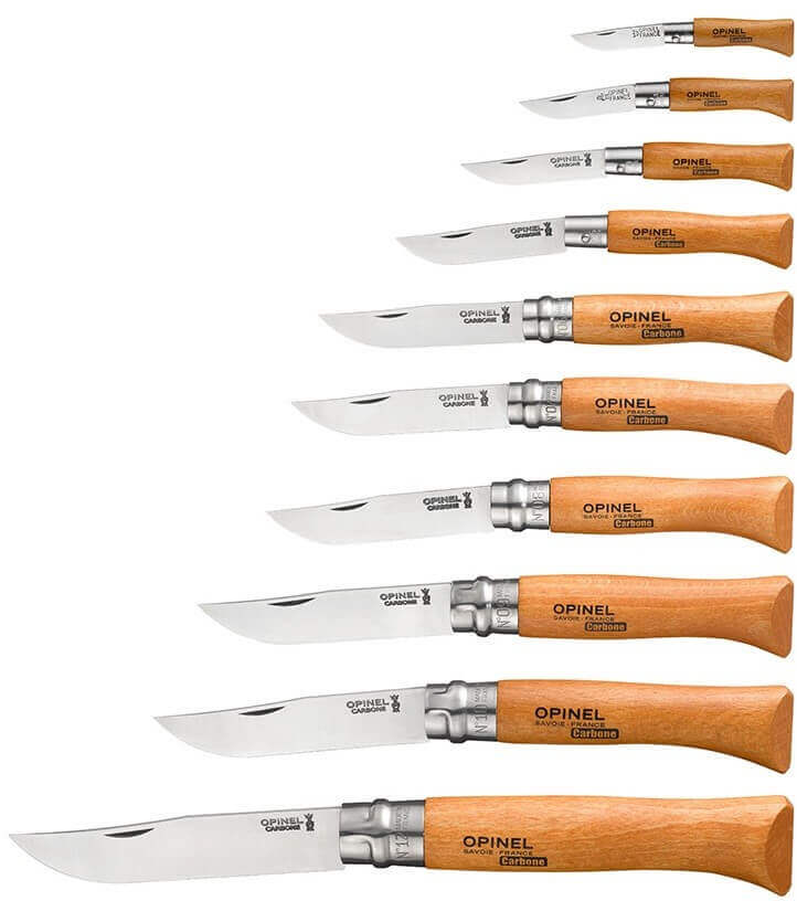 Coffret vitrine en bois Opinel Carbone 10 couteaux de poche manche hêtre