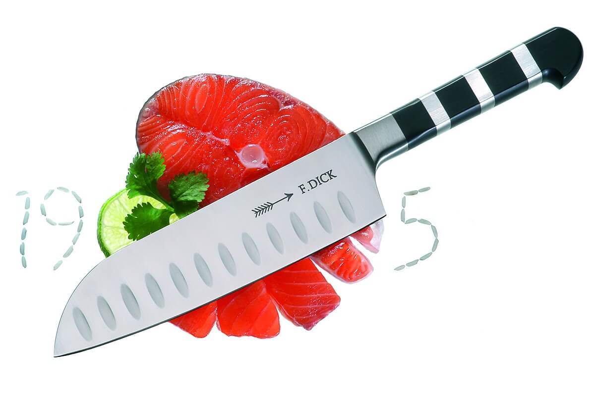 Couteau santoku forgé DICK 1905 lame alvéolée 18cm manche design