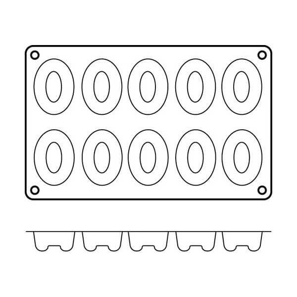 Moule en silicone professionnel Silikomart Silicon Flex 300x175mm 10 savarins ovales