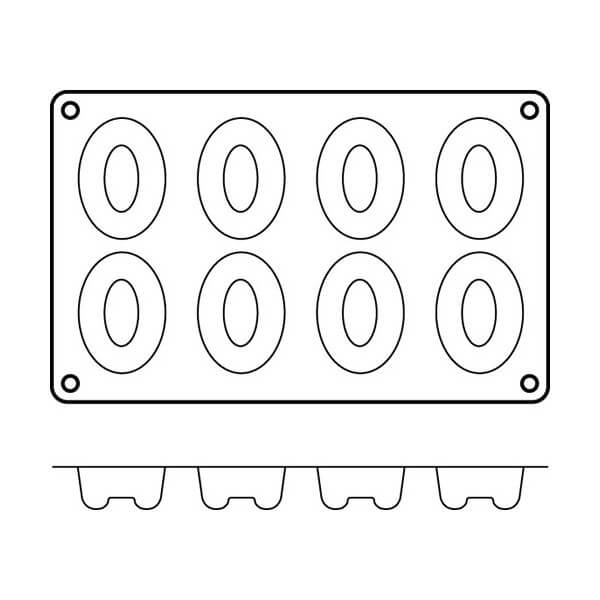 Moule en silicone professionnel Silikomart Silicon Flex 300x175mm 8 savarins ovales