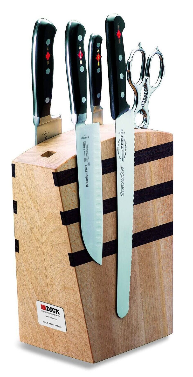 Bloc en bois magnétique 4 couteaux + 1 ciseaux DICK Premier Plus