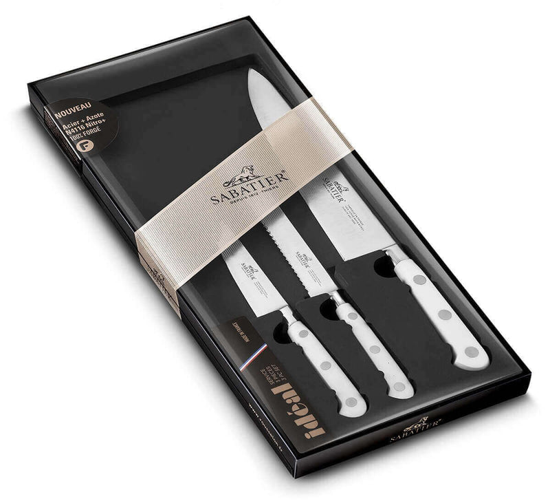 Coffret 3 couteaux Sabatier Toque blanche 100% forgé manches rivetés