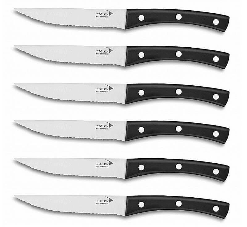Bloc universel noir Déglon Brasserie 6 couteaux à steak manches rivetés