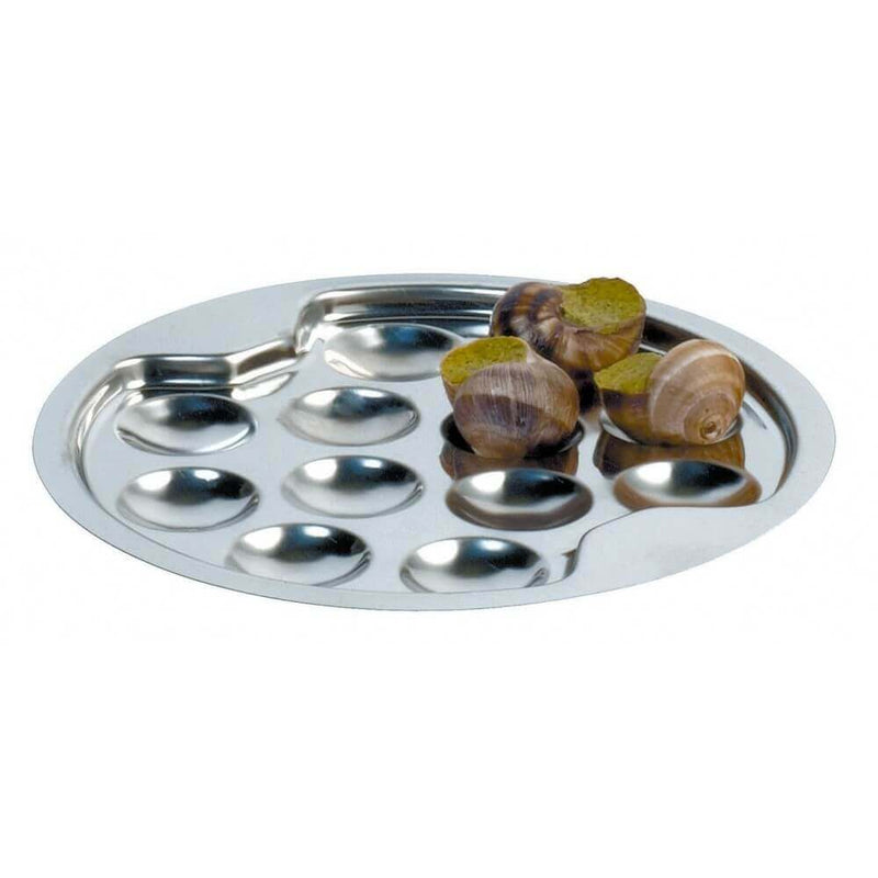 Assiette de présentation à escargots 12 emplacements acier inox diamètre 20cm