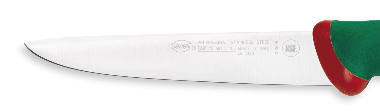 Couteau à désosser professionnel SANELLI Premana lame rigide 16cm manche vert