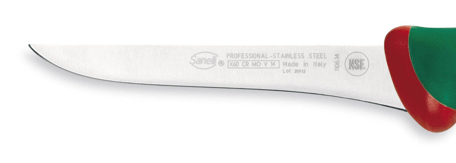 Couteau à désosser professionnel SANELLI Premana lame fine 14cm manche vert