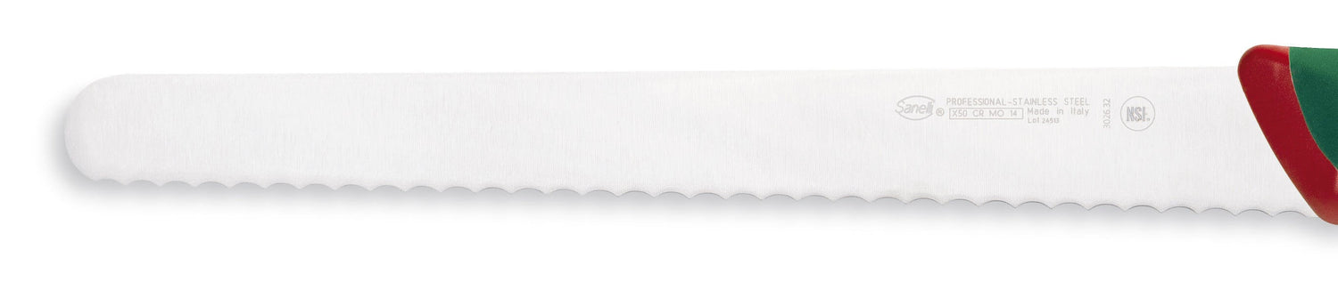 Couteau à pain professionnel SANELLI Premana lame dentelée 32cm manche vert