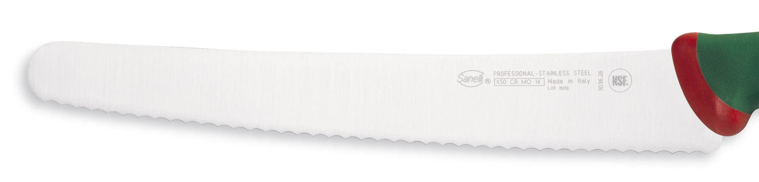 Couteau à génoise professionnel SANELLI Premana lame dentelée 26cm manche vert