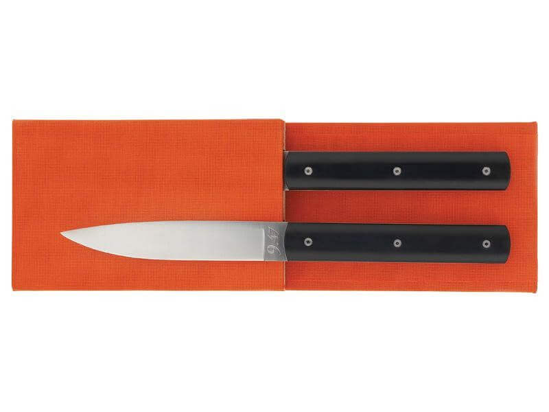 Coffret cadeau 2 couteaux de table Perceval 9.47 lame 10cm manche noir
