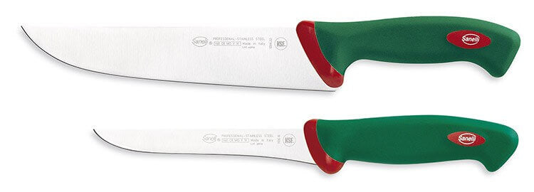 Coffret de 2 couteaux de boucher professionnels SANELLI Premana manches verts ergonomiques