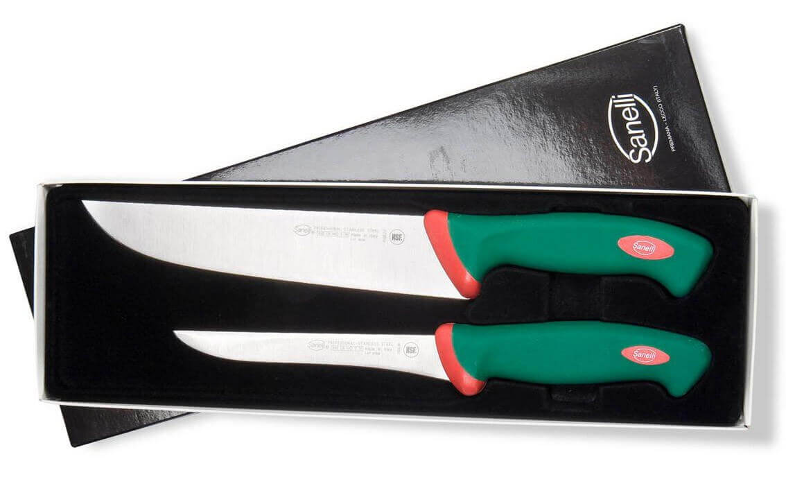 Coffret de 2 couteaux de boucher professionnels SANELLI Premana manches verts ergonomiques