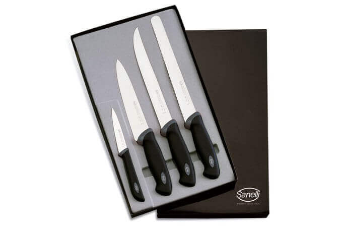 Coffret de 4 couteaux de cuisine professionnels SANELLI Gourmet manches noirs