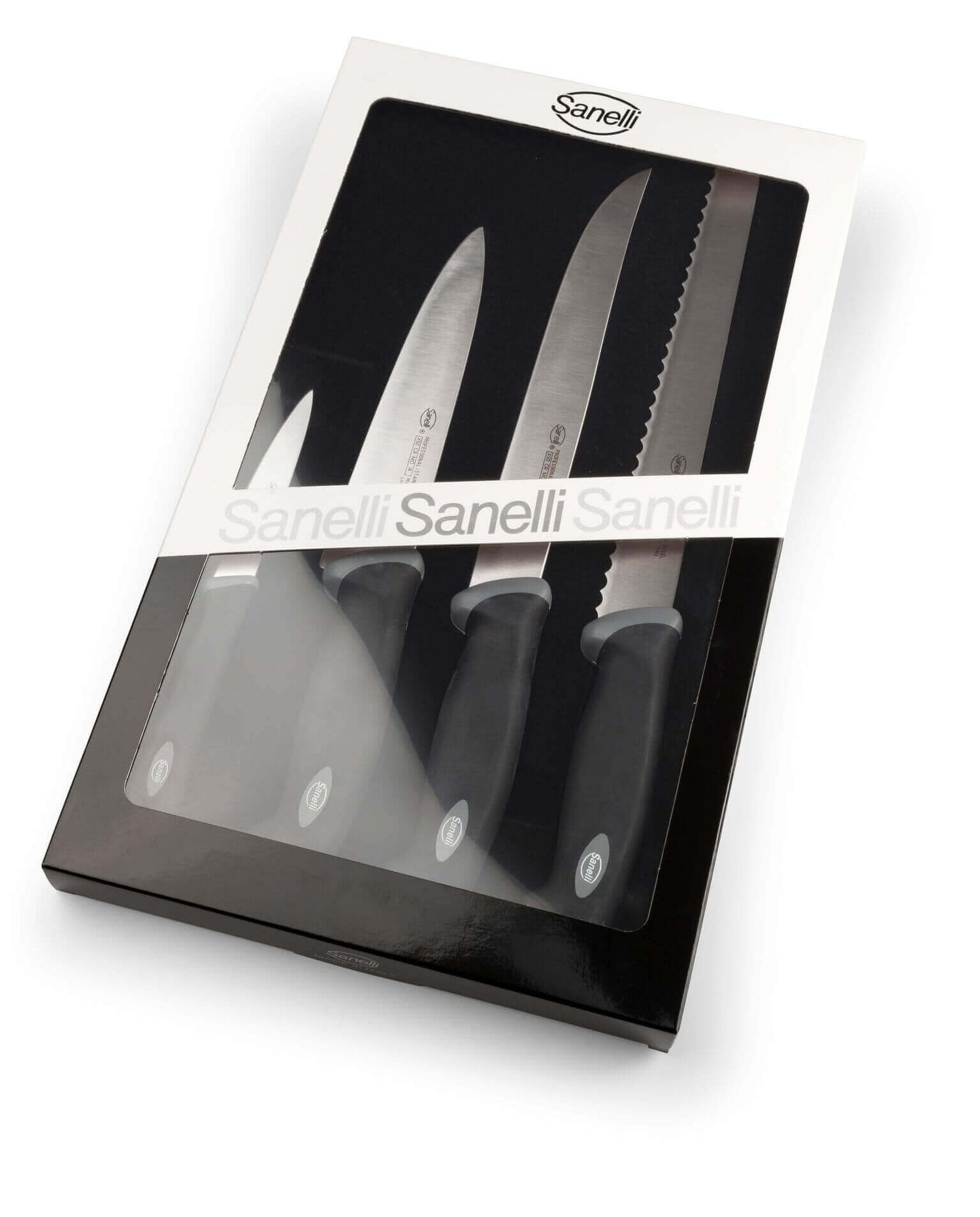 Coffret de 4 couteaux de cuisine professionnels SANELLI Gourmet manches noirs