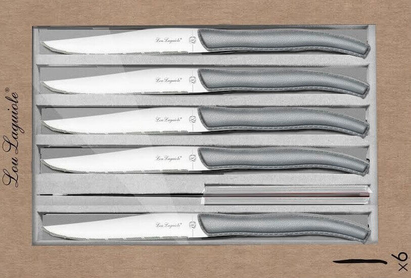 Coffret 6 couteaux à steak dentelés LOU LAGUIOLE Sky manches gris