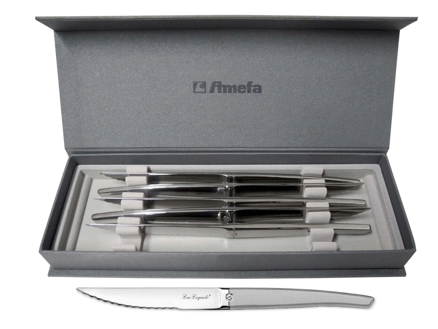 Coffret 6 couteaux à steak dentelés LOU LAGUIOLE Jet Sablé gris