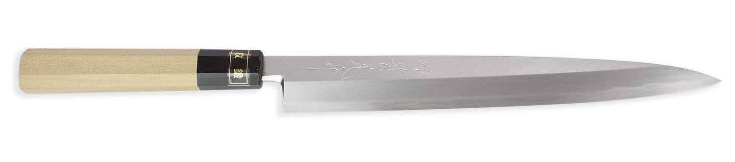 Couteau japonais sahimi 24cm haut de gamme JIKKO Montan acier Blue 2 Steel manche magnolia