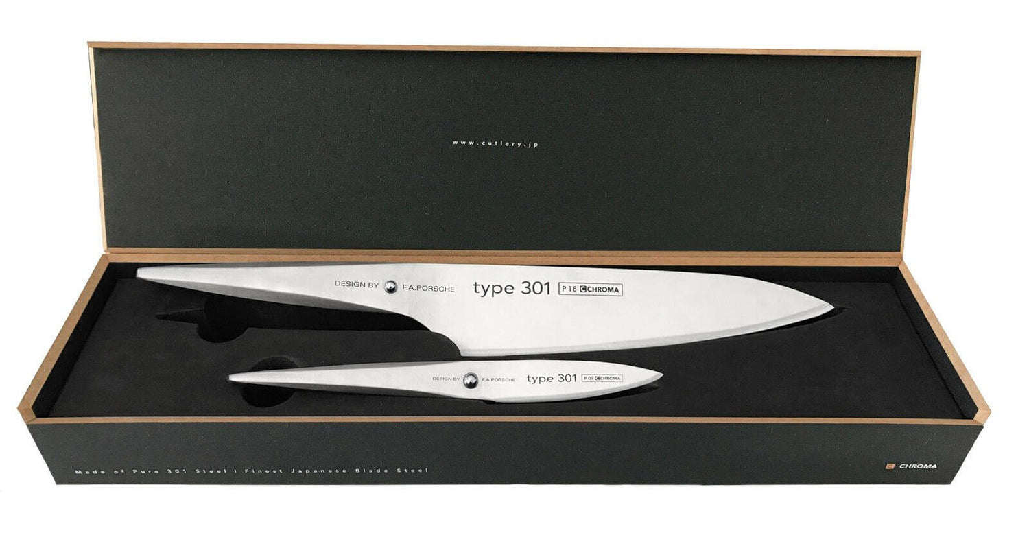 Coffret 2 couteaux Chroma Type 301 Design by F.A. Porsche Office 8cm + Chef 20cm