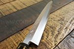 Couteau japonais sahimi 24cm haut de gamme JIKKO Montan acier Blue 2 Steel manche magnolia