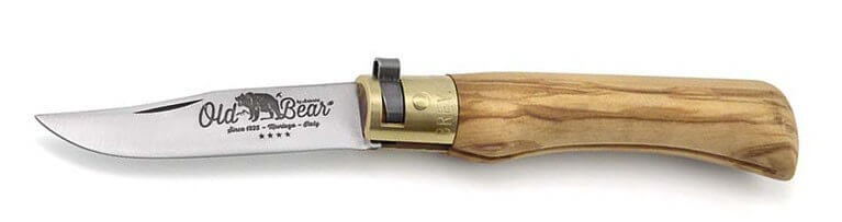 Couteau artisanal Old Bear S lame inox 7cm manche olivier avec virole