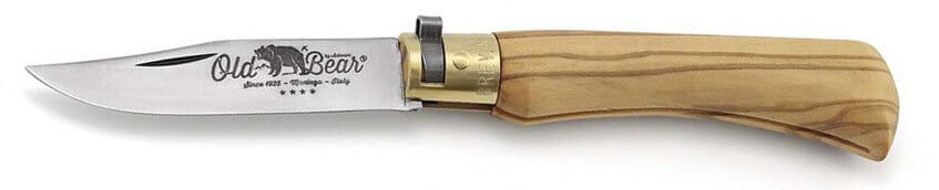 Couteau artisanal Old Bear M lame inox 8cm manche olivier avec virole