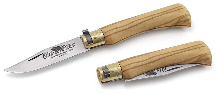 Couteau artisanal Old Bear M lame inox 8cm manche olivier avec virole