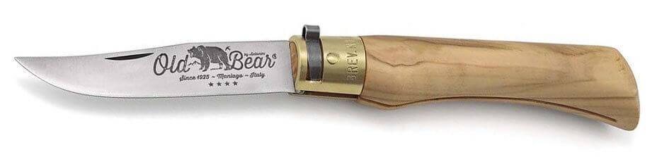 Couteau artisanal Old Bear L lame inox 9cm manche olivier avec virole