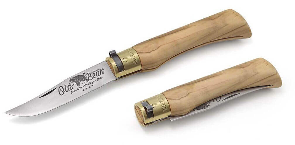 Couteau artisanal Old Bear L lame inox 9cm manche olivier avec virole
