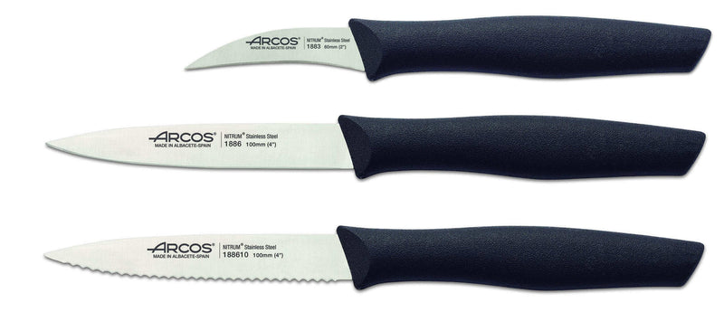 Set 3 couteaux à légumes Arcos Nova lames acier NITRUM manche noir