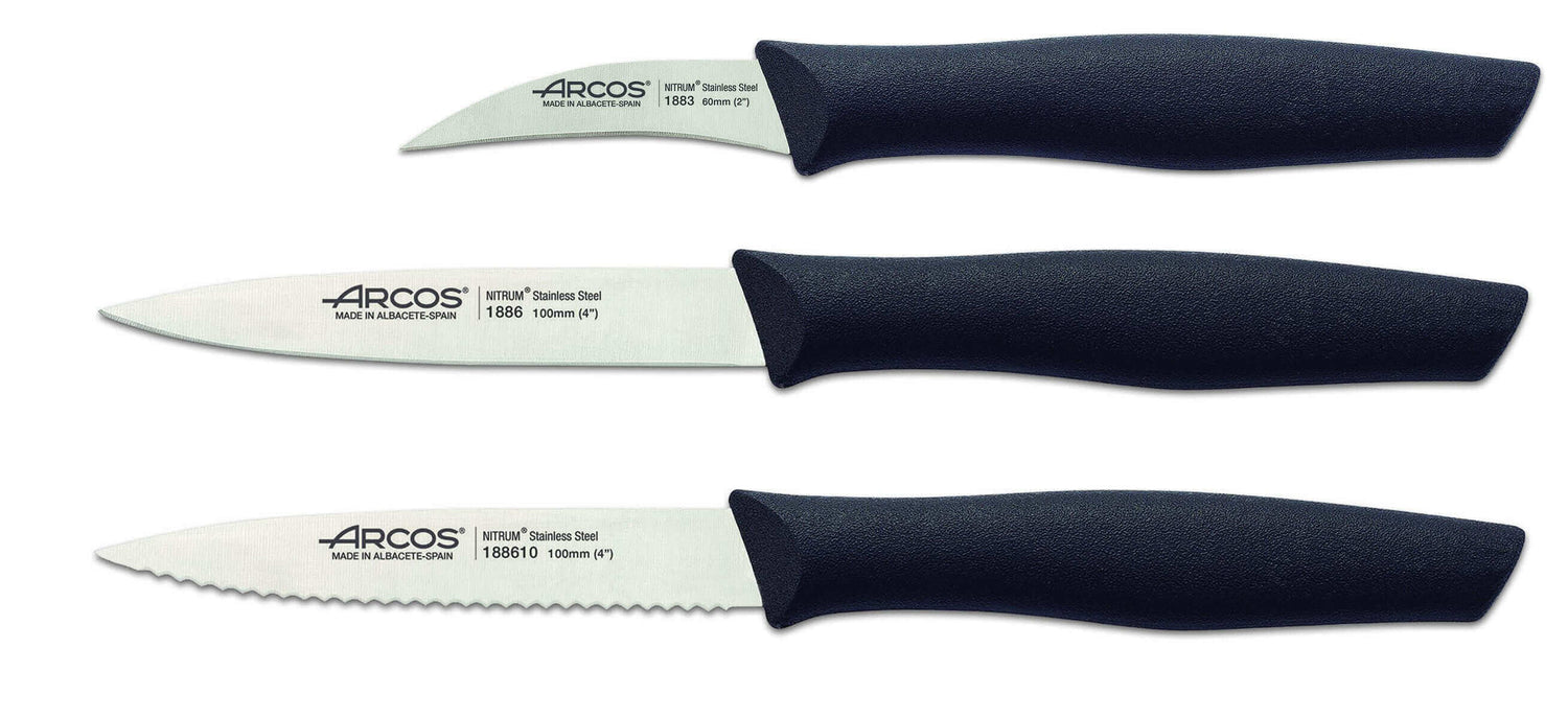 Set 3 couteaux à légumes Arcos Nova lames acier NITRUM manche noir