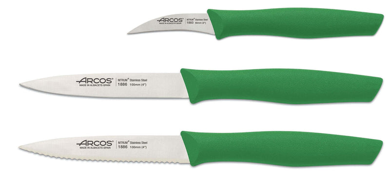 Set 3 couteaux à légumes Arcos Nova lames acier NITRUM manche vert