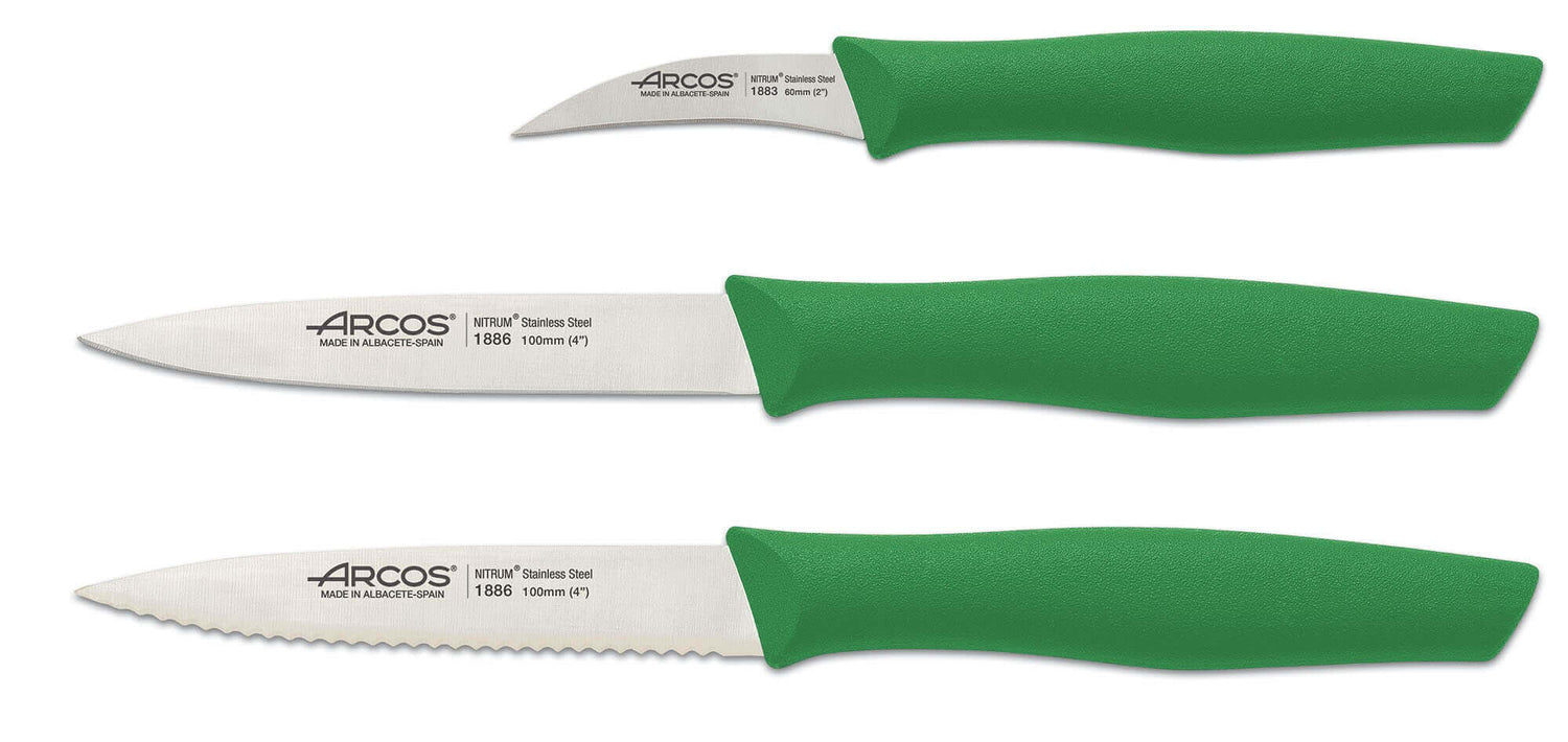 Set 3 couteaux à légumes Arcos Nova lames acier NITRUM manche vert