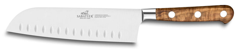 Couteau santoku SABATIER Provençao 100% forgé alvéolé 18cm manche olivier