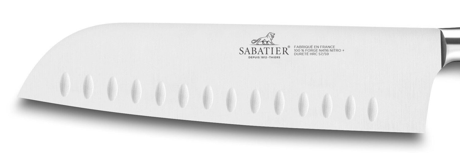 Couteau santoku SABATIER Provençao 100% forgé alvéolé 18cm manche olivier