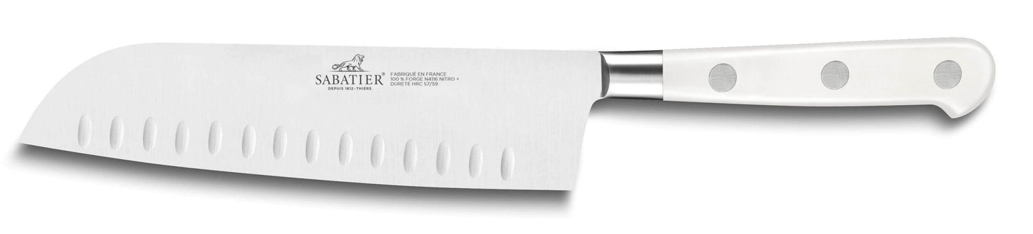 Coffret 2 couteaux Sabatier Toque blanche 100% forgé office + santoku