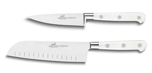 Coffret 2 couteaux Sabatier Toque blanche 100% forgé office + santoku