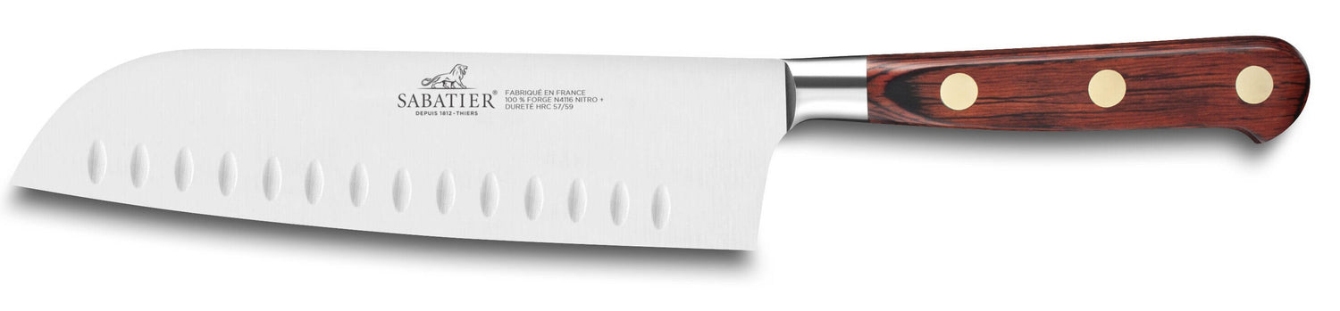 Couteau Santoku SABATIER Saveur alvéolé 100% forgé 18cm rivets laiton