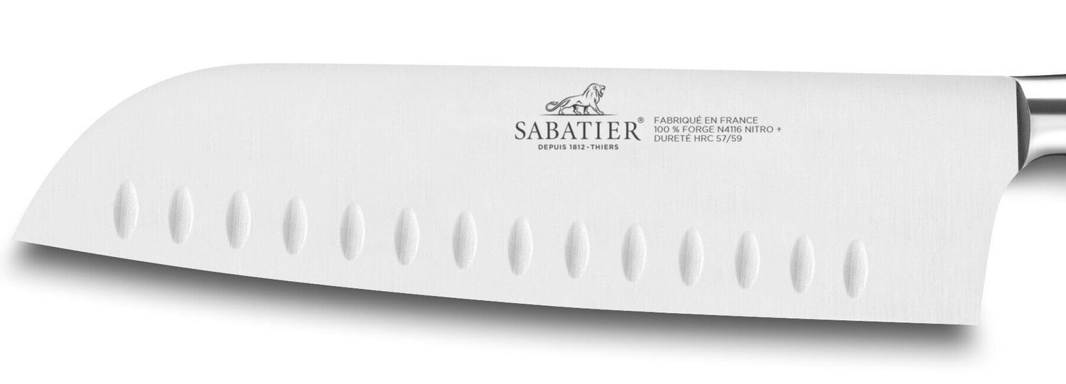 Couteau Santoku SABATIER Saveur alvéolé 100% forgé 18cm rivets laiton