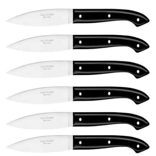 Coffret 6 couteaux à steak C. DOZORME Capucin lames lisses manches noirs