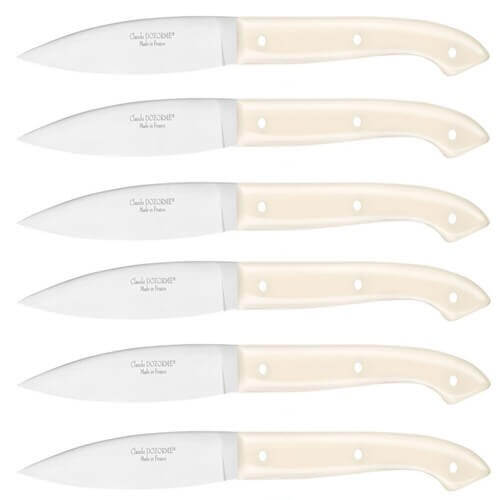 Coffret 6 couteaux à steak C. DOZORME Capucin lames lisses manches crèmes