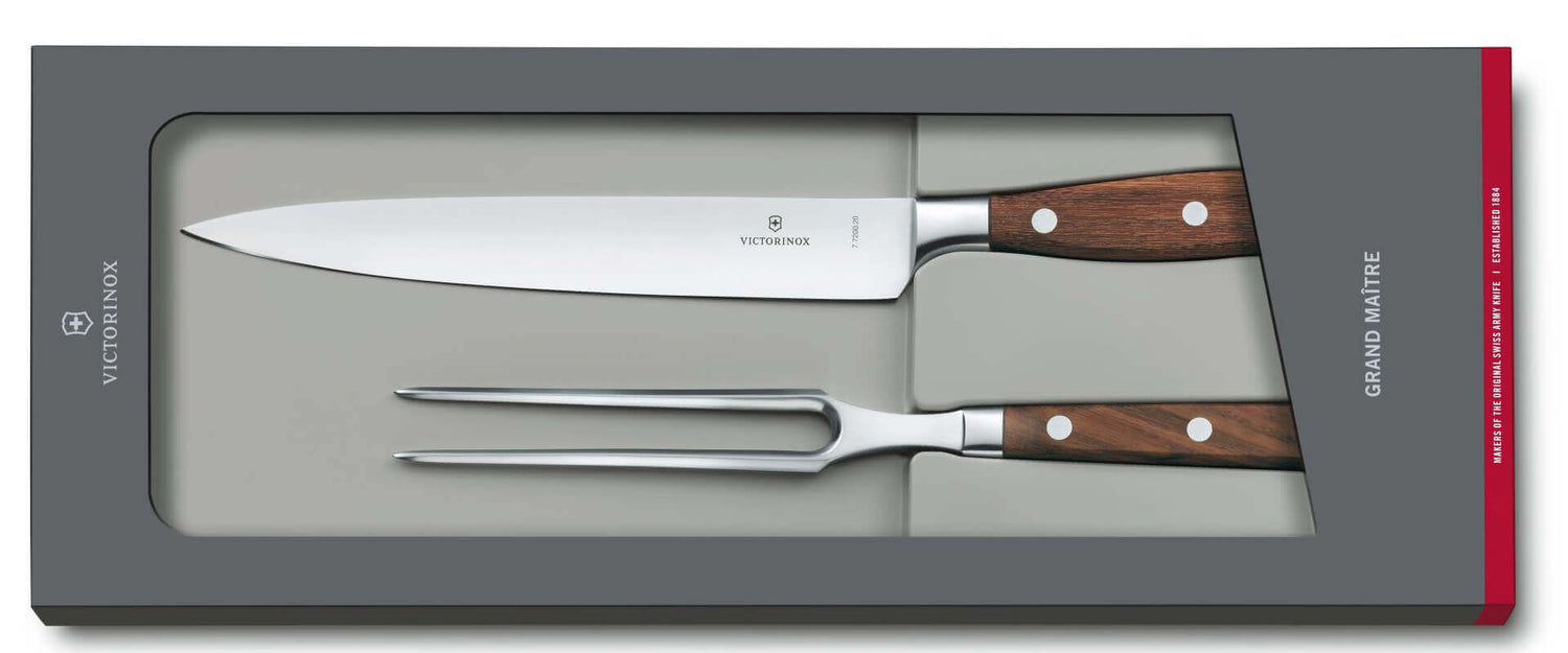 Coffret Victorinox Grand Maître Rosewood couteau à découper + fourchette de chef forgés