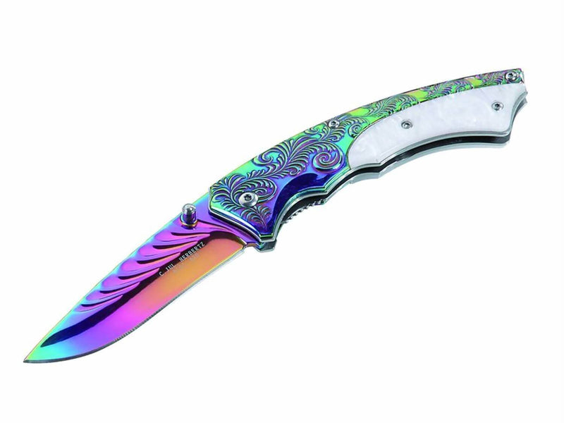 Couteau pliant Herbertz 233511 revêtement titane arc-en-ciel manche 12cm