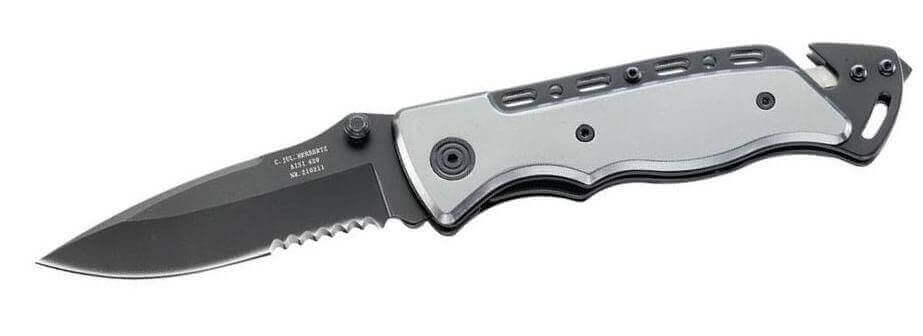 Couteau pliant de secours Herbertz 210211 à dents manche alu 12cm
